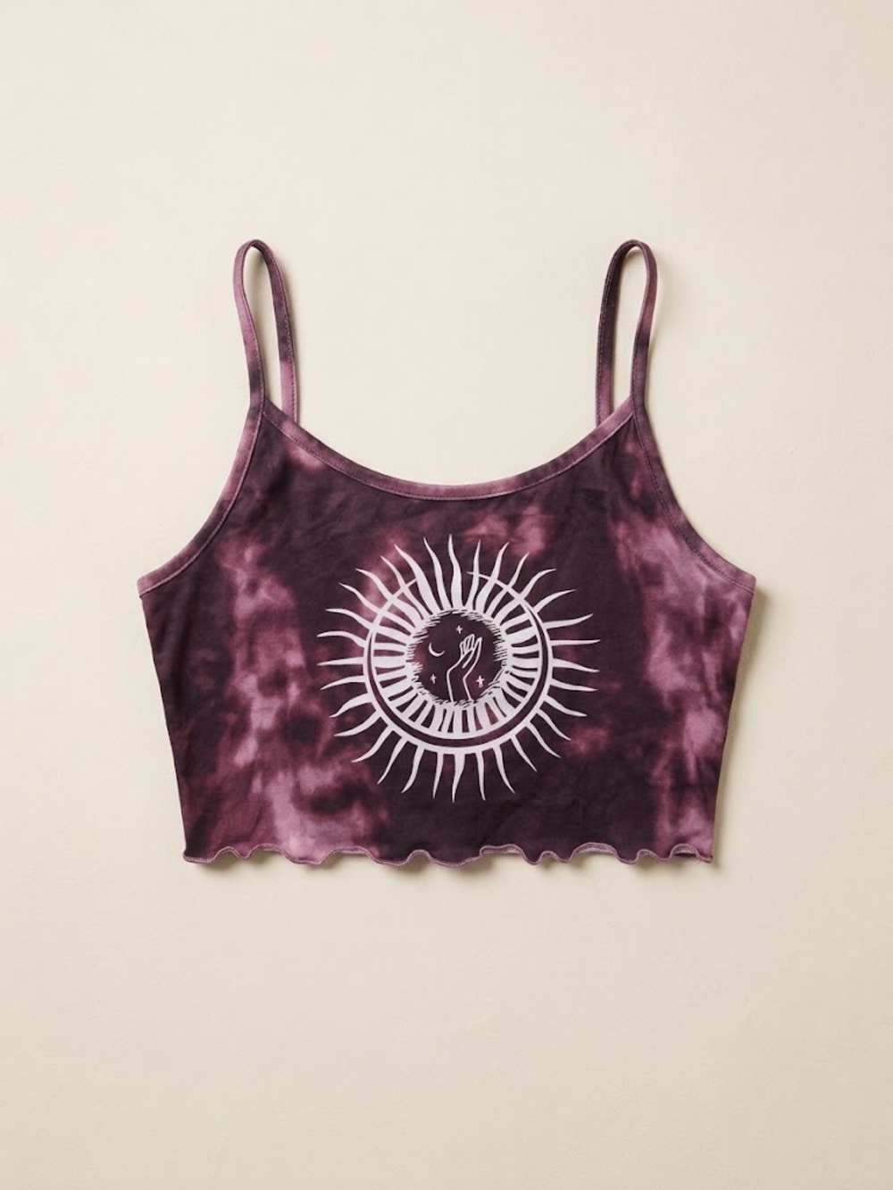 Purple Tie Dye Celestial Sun Moon Crop Cami Tank Y2K Fairy Grunge